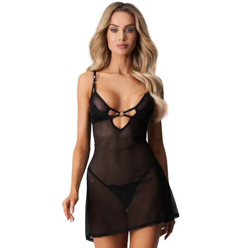 Obsessive Alliane tricou negru cu dantelă + șnururi - 79723318