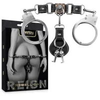 Rebellion cătușe BDSM argintii cu elemente din piele și cheițe Rebellion - 77221760 - 2