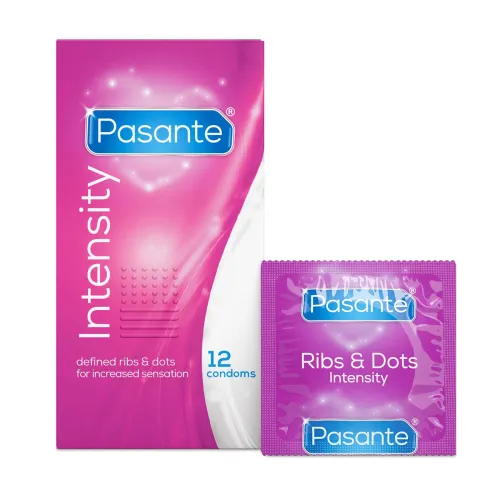 Prezervative Pasante Intensity cu striații și protuberanțe 12 buc  - 76176993
