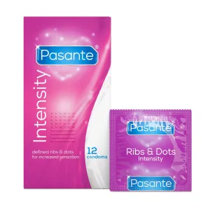 Prezervative Pasante Intensity cu striații și protuberanțe 12 buc  - 76176993
