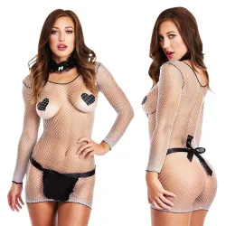 Baci costum senzual de cameristă din plasă mărime unică - 79494653