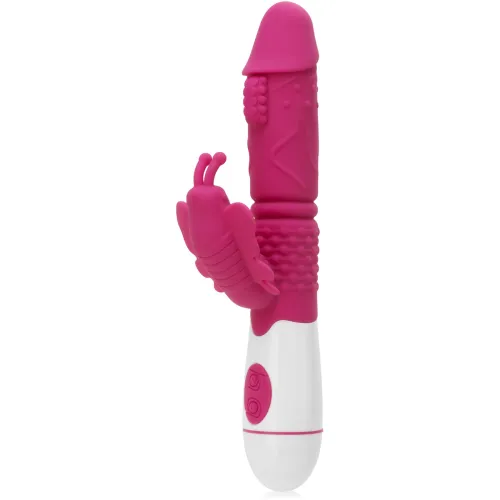 Vibrator cu două motoare, cu proeminențe de stimulare și fluturaș pentru clitoris - 73249595