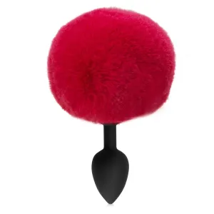 Plug anal din silicon roșu cu puf pompon 12 cm - 78499392