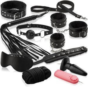 TRUSĂ BDSM SOLIDĂ CU PLUG ANAL VIBRATOR - 9 BUCĂȚI - 75436656