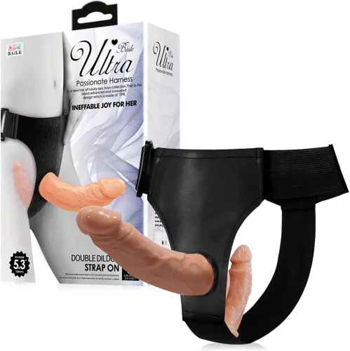 Strap-on pentru femei cu penis dublu pe curele pentru pegging - 71762248