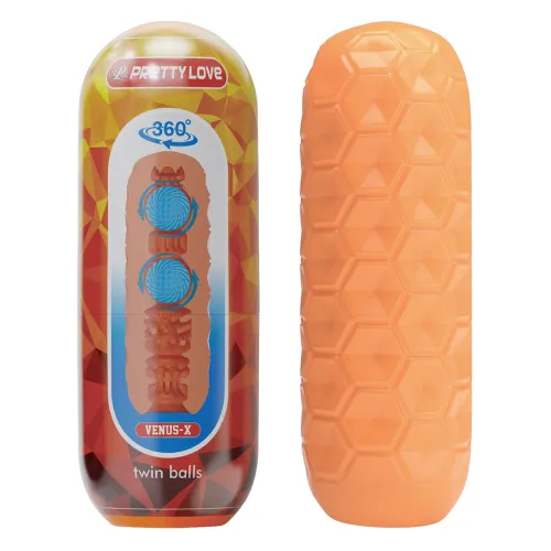 Masturbator masculin din gel cu striații și biluțe pentru masaj, Portocaliu - 78647783