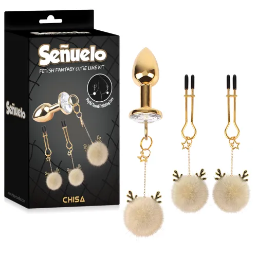 Set anal cu dop din bumbac alb + cleme pentru sfârcuri - 74154152