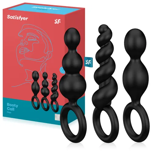 Setul Satisfyer Booty Call de trei dopuri anale negre - 70851211