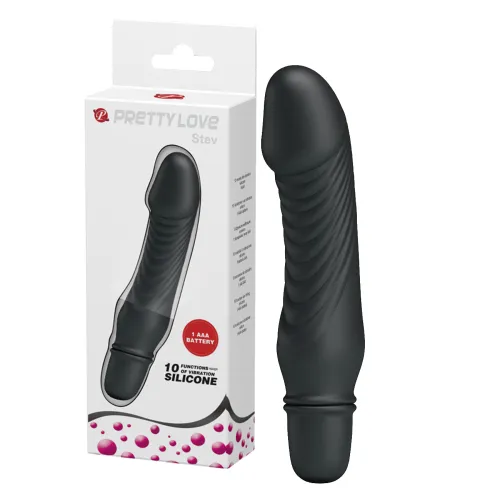 Mini vibrator negru din silicon pe baterii, 10 funcții de vibrație - 79218008