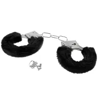Cătușe erotice negre cu blăniță pentru cupluri BDSM - 70170188 - 2