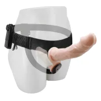 Strap-on dublu corporal de culoare pielii cu vibrații, două penisuri 10 cm + 18 cm - 70636320 - 3