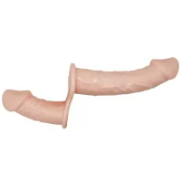 Strap-on dublu corporal de culoare pielii cu vibrații, două penisuri 10 cm + 18 cm - 70636320 - 7