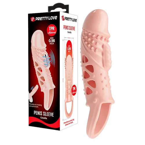 Manson pentru penis cu vibrații și proeminențe prelungitoare + 2 cm - 75944181