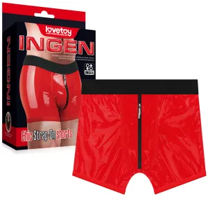 Boxeri roșii cu inel pentru strap-on + buzunar pentru vibrator - 79378237