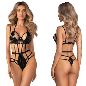 Obsessive Keira Lise body negru cu dungi lenjerie aspect umed - 79488815