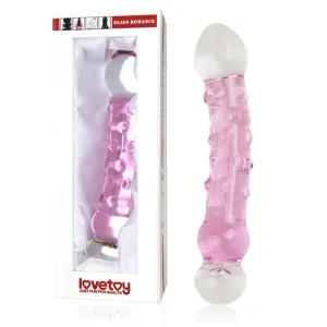 Dildo roz din sticlă roz cu proeminențe și decorațiuni 16 cm - 71092191