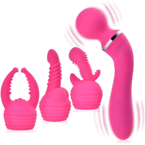 MASAJOR EROTIC CU UN SET DE SUPRAPUNERI STIMULANTE, VIBRATOR CU DOUĂ MOTOARE PUTERNICE 2in1 - 77817726