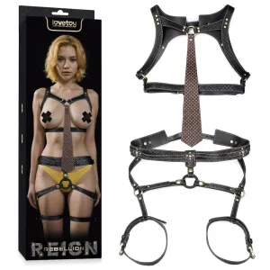 Rebellion ham de piele senzual cu cravată și inel BDSM - 79373440