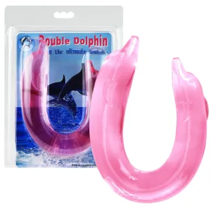 Dublu dildo roz pentru cupluri delfin neted 30 cm - 76417885