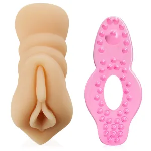 Set pentru bărbați vagin artificial + inel de erecție - 74025299