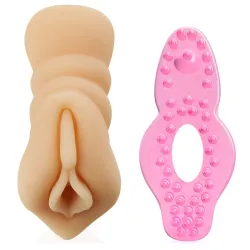 Set pentru bărbați vagin artificial + inel de erecție - 74025299