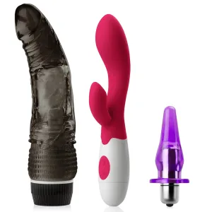 Set pentru Femei: Vibrator Din Silicon, Dildo Vibrant, Plug Anal - 74242515