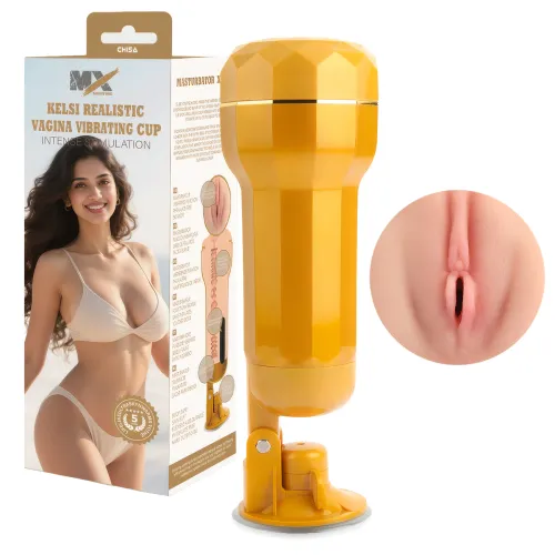 Vagină artificială realistă Kelsi cu ventuză reglabilă și vibrații - 72941667