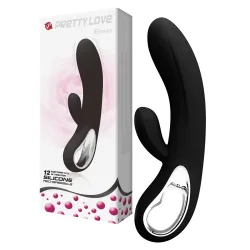 Vibrator negru din silicon cu 12 funcții de masaj și stimulator pentru clitoris - 72641198