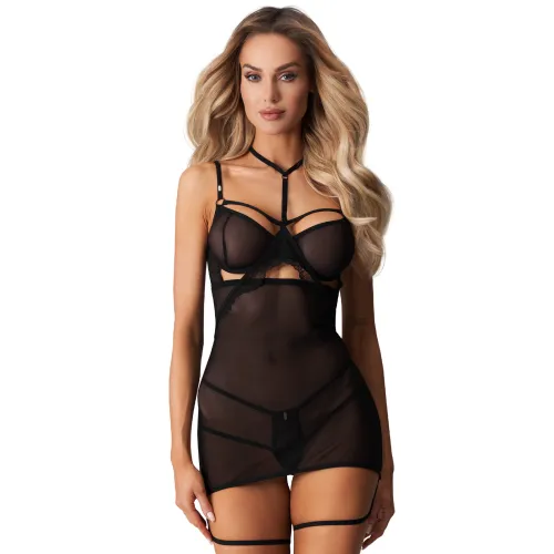 Obsessive Arrowel tricou negru + choker și curele pentru coapse - 79170522