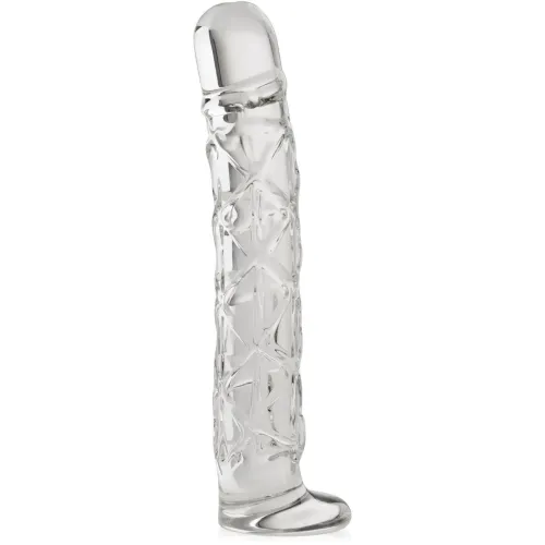  DILDO DE STICLĂ PENIS CU SUPORT CU CANELURI INELE - 74653374