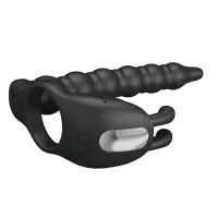 Manșon vibrant pentru penis cu dildo și stimulator clitoridian - 72010044 - 7