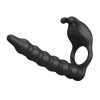 Manșon vibrant pentru penis cu dildo și stimulator clitoridian - 72010044 - 4