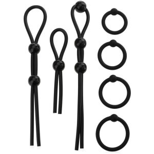 SET MARE DE ERECȚIE 7 ARTICOLE - INEL PENTRU PENIS, LASOU, INEL PENTRU PENIS ȘI TESTICULE - 78101329