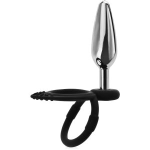 PLUG ANAL DIN OȚEL CU PENIS ȘI INEL DE TESTICULE PLUG ANAL PENTRU BĂRBAȚI - 78374283