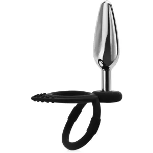 PLUG ANAL DIN OȚEL CU PENIS ȘI INEL DE TESTICULE PLUG ANAL PENTRU BĂRBAȚI - 78374283