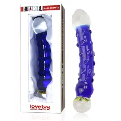 Dildo albastru din sticlă cu proeminențe și decorațiuni 16 cm - 76274108