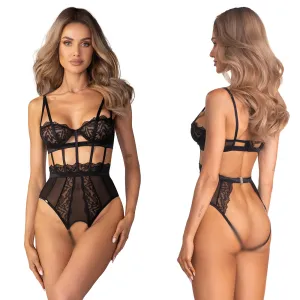 Body dantelat deschis cu decupaje Obsessive Hersis - 76631722