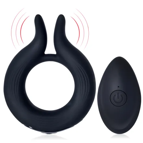 Inel pentru erecție negru, vibrant, cu proeminențe, 12 programe + telecomandă - 75303507