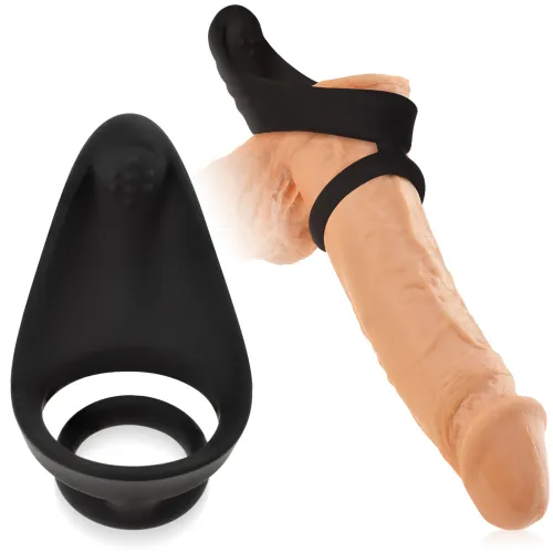 PENIS SILICONIC ȘI INEL TESTICULAR CU STIMULATOR DE PERINEU SI CLITORIS - 77576447