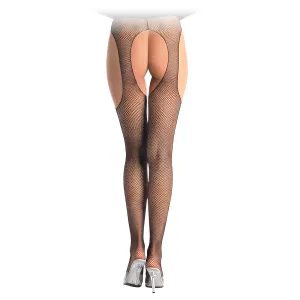 Ciorapi tip plasă negri cu bandă și cu picioare deschise - 77403154