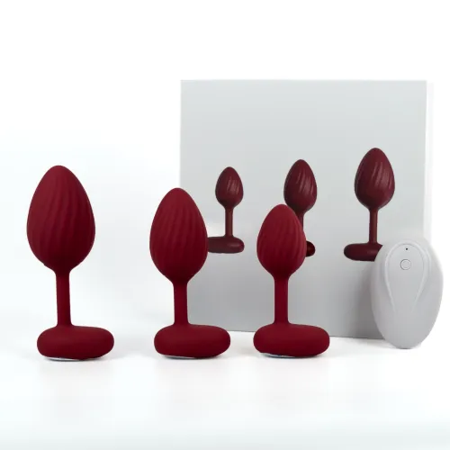 Set de 3 dopuri anale vibratoare cu telecomandă, 10 moduri - 73852970