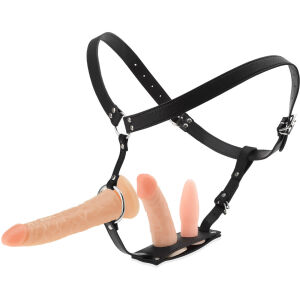 STRAP ON PENTRU TRIPLĂ PENETRARE STRAP-ON REGLABIL CU DOUĂ PENISURI ARTIFICIALE ȘI PLUG ANAL - 71787700