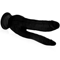 Dublu dildo negru din silicon 20,5 cm cu ventuză - 79748582 - 2