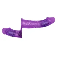 Dildo strap-on dublu, violet, cu vibrații, două penisuri 10 cm + 18 cm - 77970723 - 6