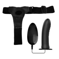 Centură neagră cu dildo vibrator 18,5 cm pegging - 78192200 - 4