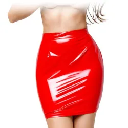 Fustă roșie cu șireturi + tanga Glossy Wetlook Kellie - 72276345