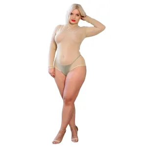 Body senzual semi-transparent bej cu fermoar mărime mare - 72232319
