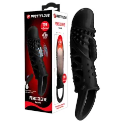 Manson negru vibrator pentru penis cu proeminențe extensie + 2 cm - 79574619