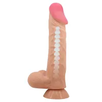 Dildo realist flexibil cu piele mobilă și ventuză 24 cm bej - 70586643 - 2