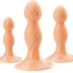 SET DE TREI DOPURI ANALE CU VENTUZE  PLUG STRIAT  – 74152773